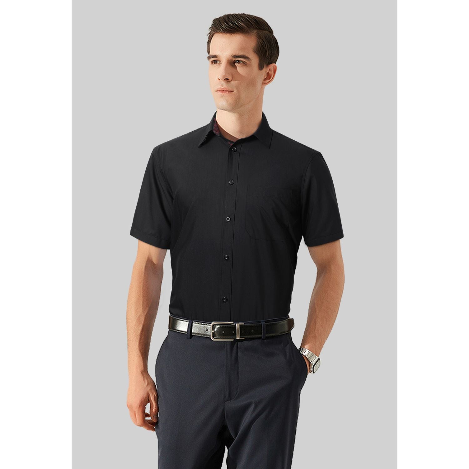 Men's Short Sleeve with Pocket - B1-BLACK B