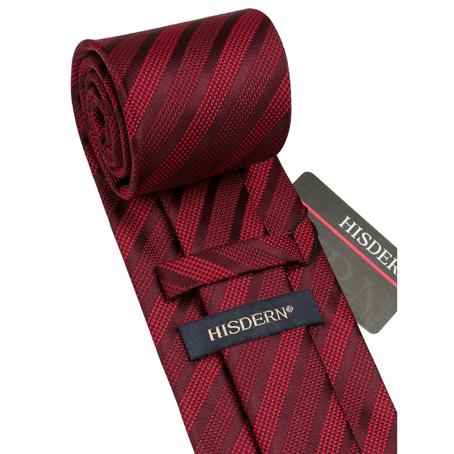 Stripe Tie Handkerchief Set - 3-BURGUNDY
