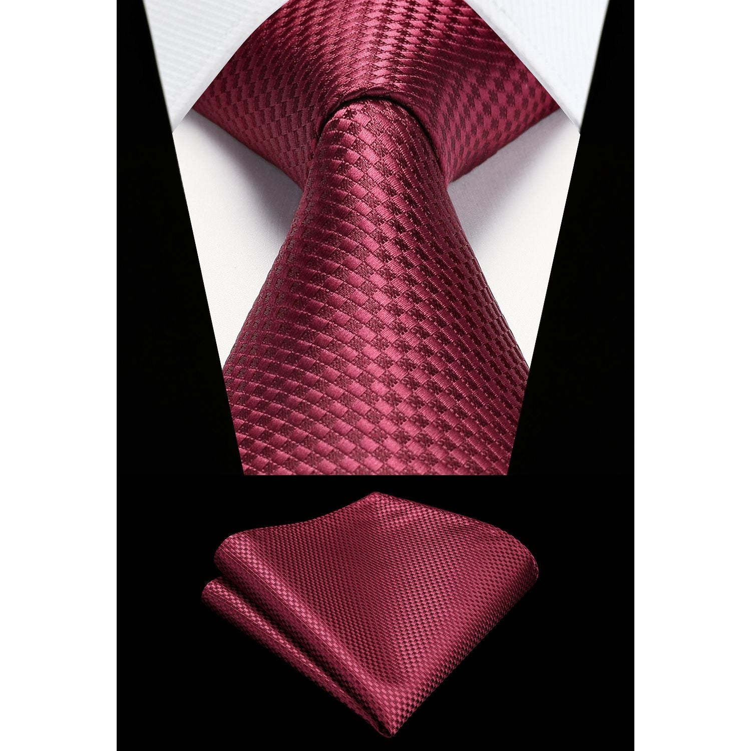 Houndstooth Tie Handkerchief Set - BURGUNDY-1