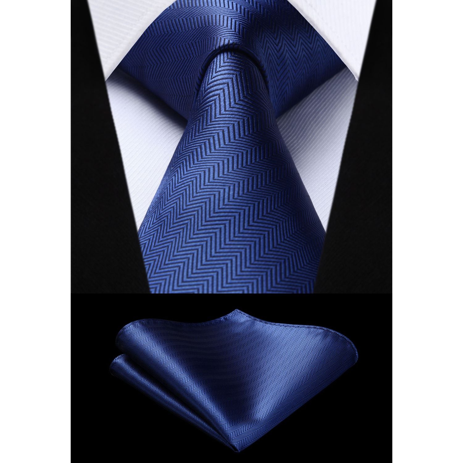 Stripe Tie Handkerchief Set - 12-MEDIUM BLUE