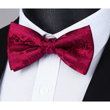 Paisley Floral Suspender Pre-Tied Bow Tie Handkerchief - A14 - RED 