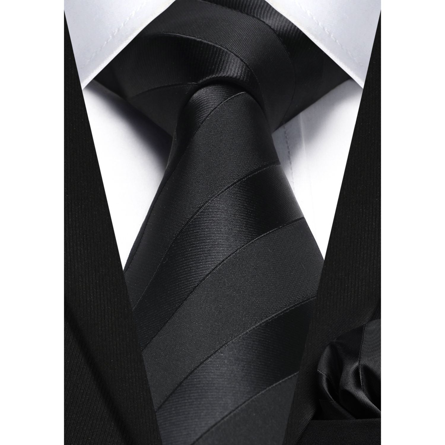 Stripe Tie Handkerchief Set - 01-BLACK