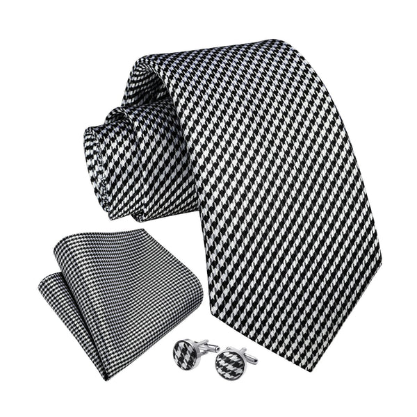 Houndstooth Tie Handkerchief Cufflinks - BLACK 