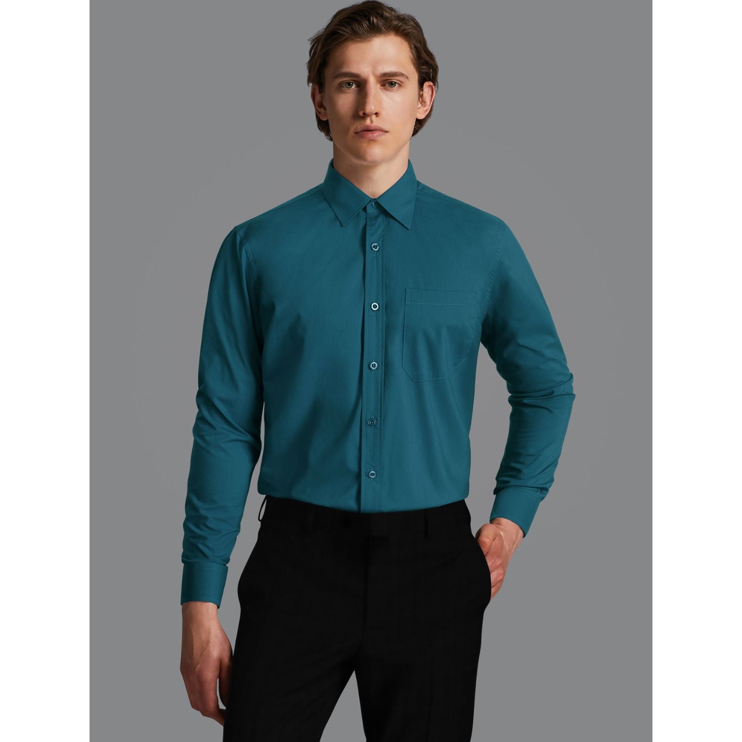 Casual Formal Shirt with Pocket - TEAL