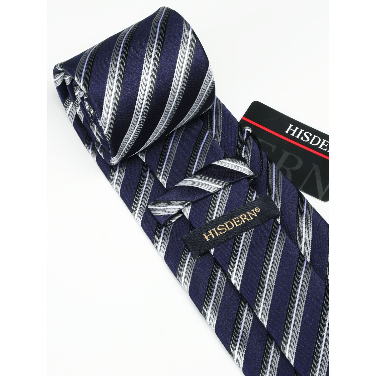 Stripe Tie Handkerchief Cufflinks - F1 - NAVY/GREY