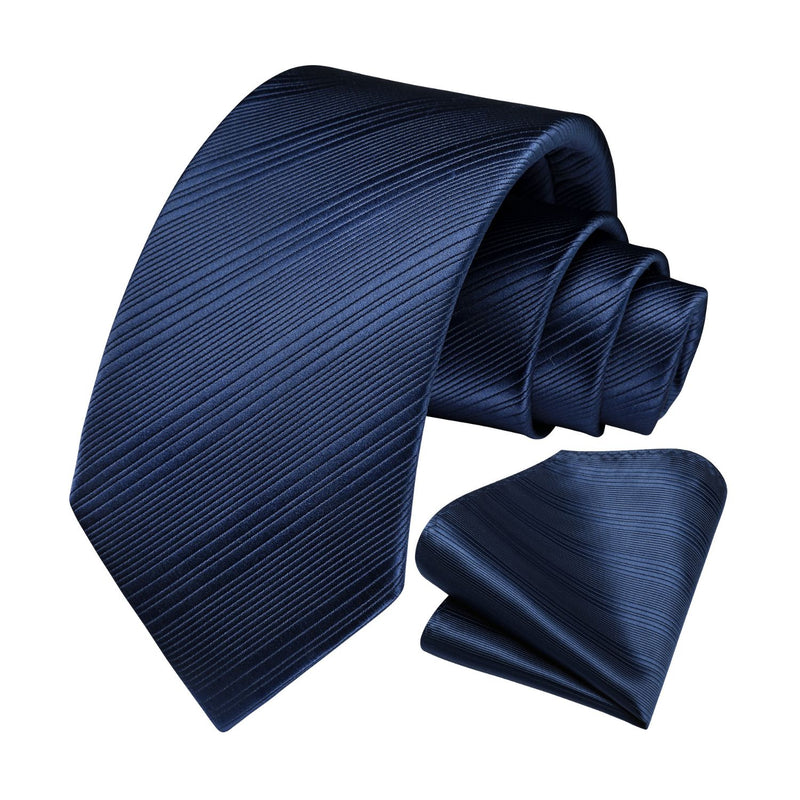 Stripe Tie Handkerchief Set - NAVY BLUE-1 