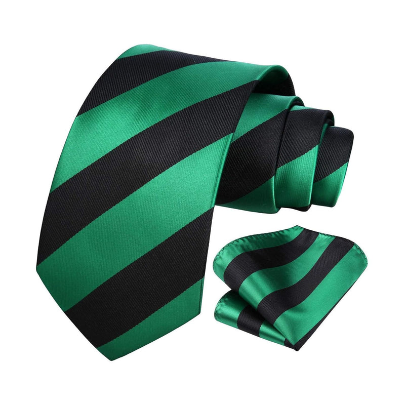 Stripe Tie Handkerchief Set - C-01-GREEN/BLACK