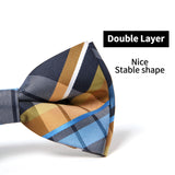 Plaid Pre-Tied Bow Tie - CHECK - BLUE/YELLOW 