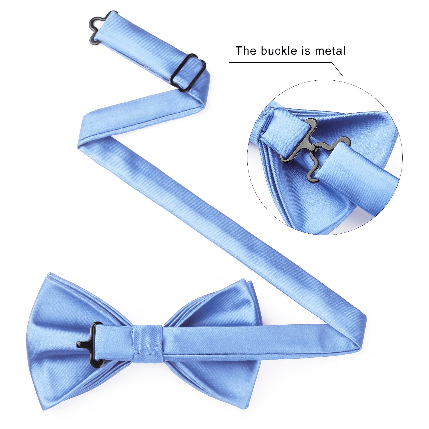 Solid Pre-Tied Bow Tie & Pocket Square - BLUE 11