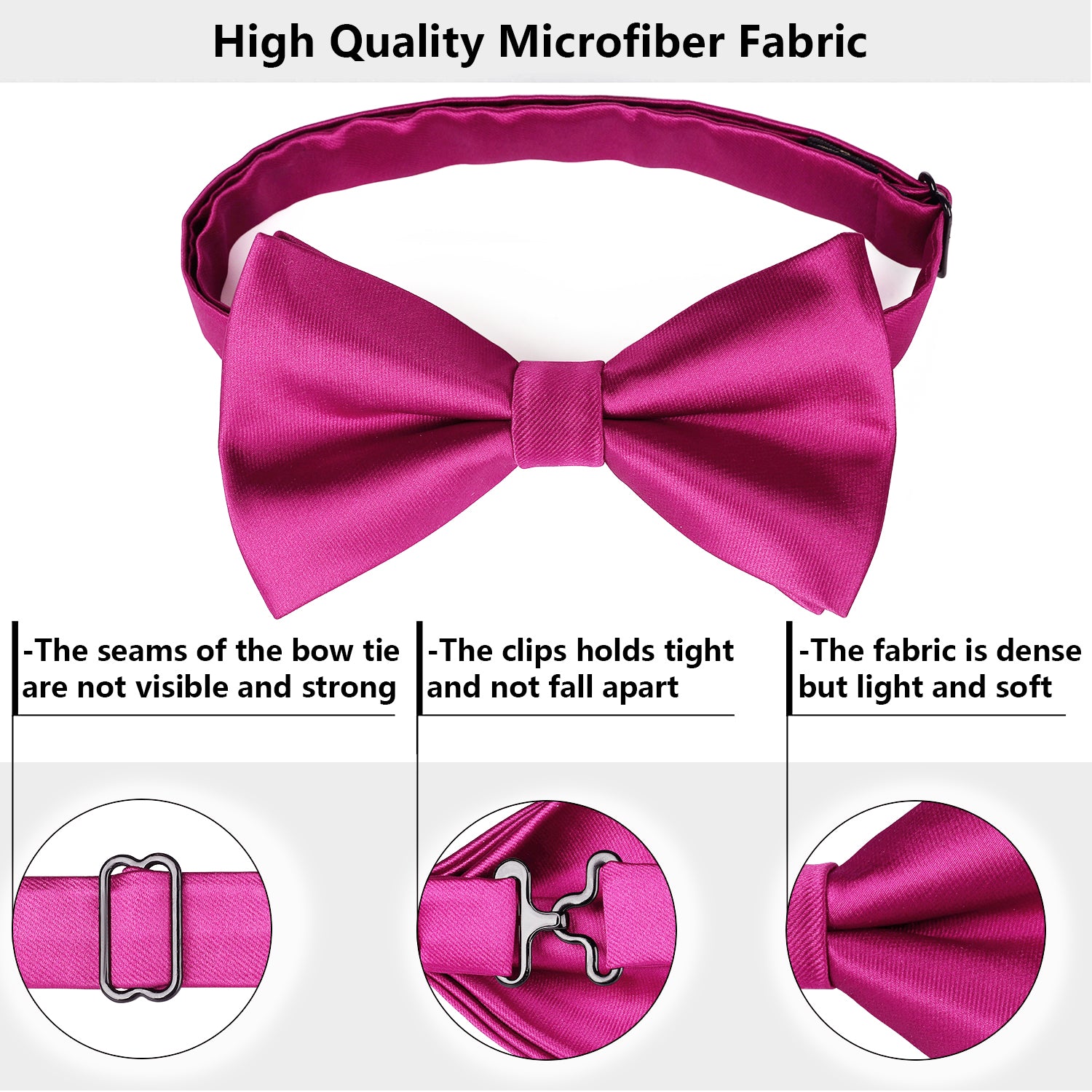 Solid Pre-Tied Bow Tie & Pocket Square - DARK PINK