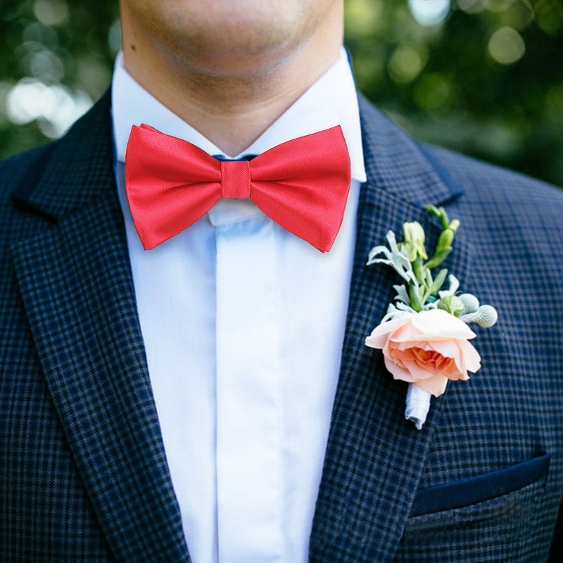 Solid Pre-Tied Bow Tie & Pocket Square - RED 1 