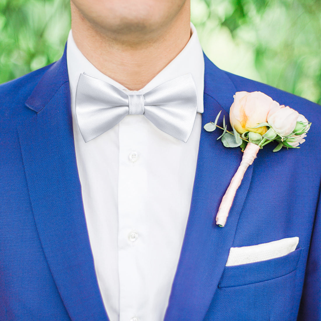 Solid Pre-Tied Bow Tie & Pocket Square - WHITE
