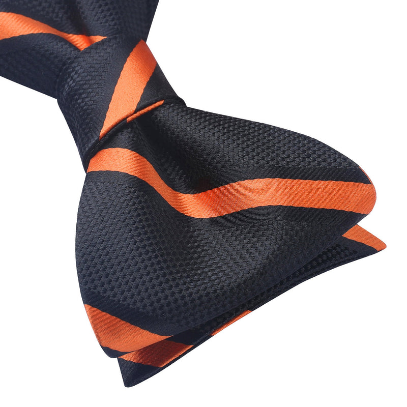 Stripe Bow Tie & Pocket Square - 04-BLACK/ORANGE 