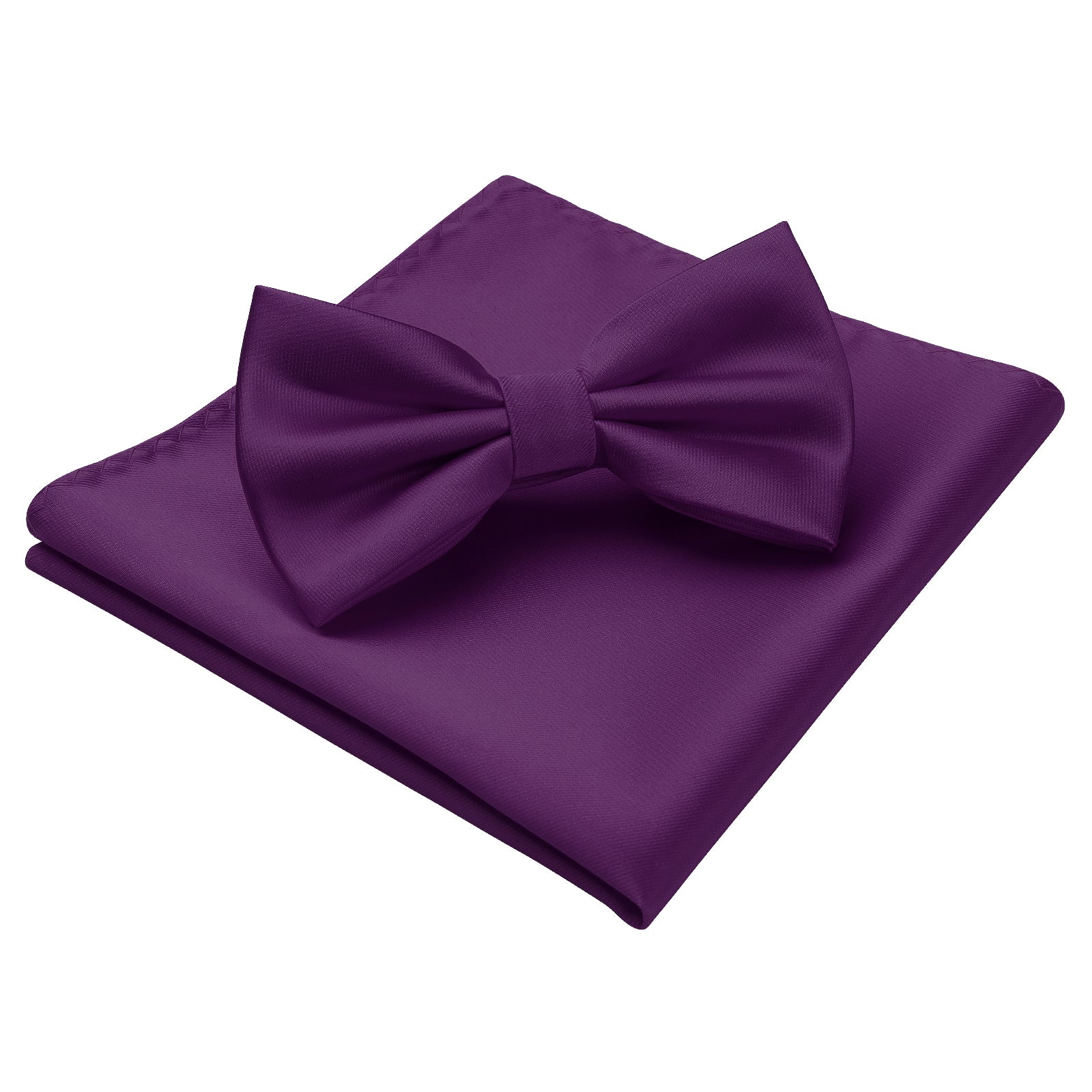 Solid Pre-Tied Bow Tie & Pocket Square - P-PURPLE 1