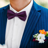 Plaid Pre-Tied Bow Tie & Pocket Square - PURPLE