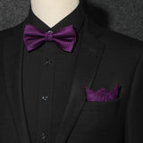 Plaid Pre-Tied Bow Tie & Pocket Square - PURPLE