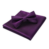 Plaid Pre-Tied Bow Tie & Pocket Square - PURPLE