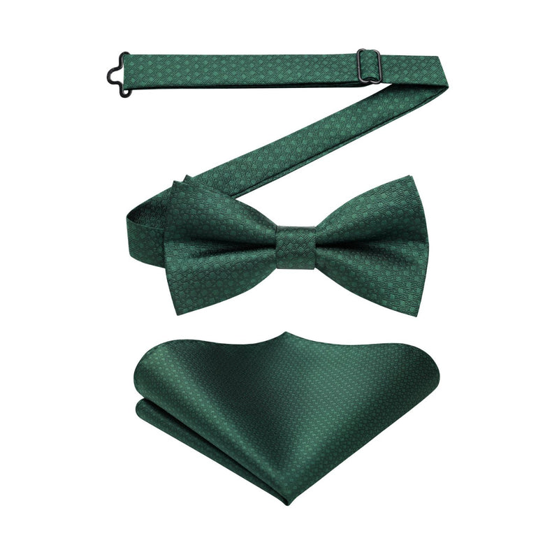 Plaid Pre-Tied Bow Tie & Pocket Square - DARK GREEN