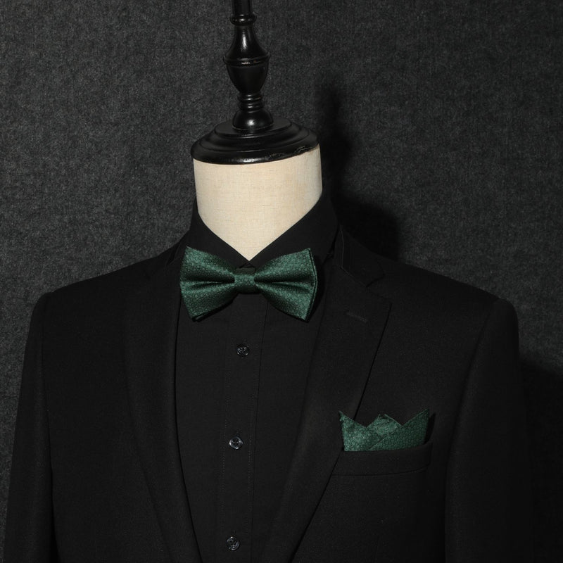 Plaid Pre-Tied Bow Tie & Pocket Square - DARK GREEN