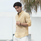 Men‘s Henley Shirt Lightweight with Pocket - BEIGE-1