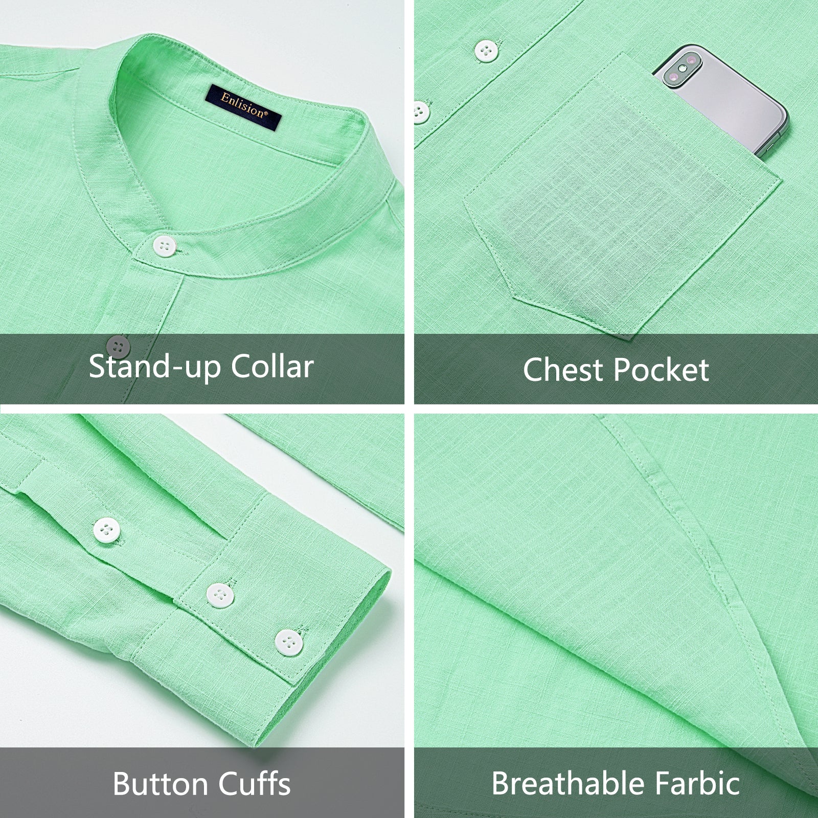 Casual Henley Shirt with Pocket - GREEN