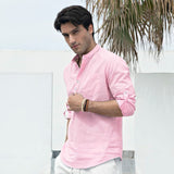 Men‘s Henley Shirt Long Sleeve with Pocket - PINK