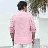 Men‘s Henley Shirt Long Sleeve with Pocket - PINK