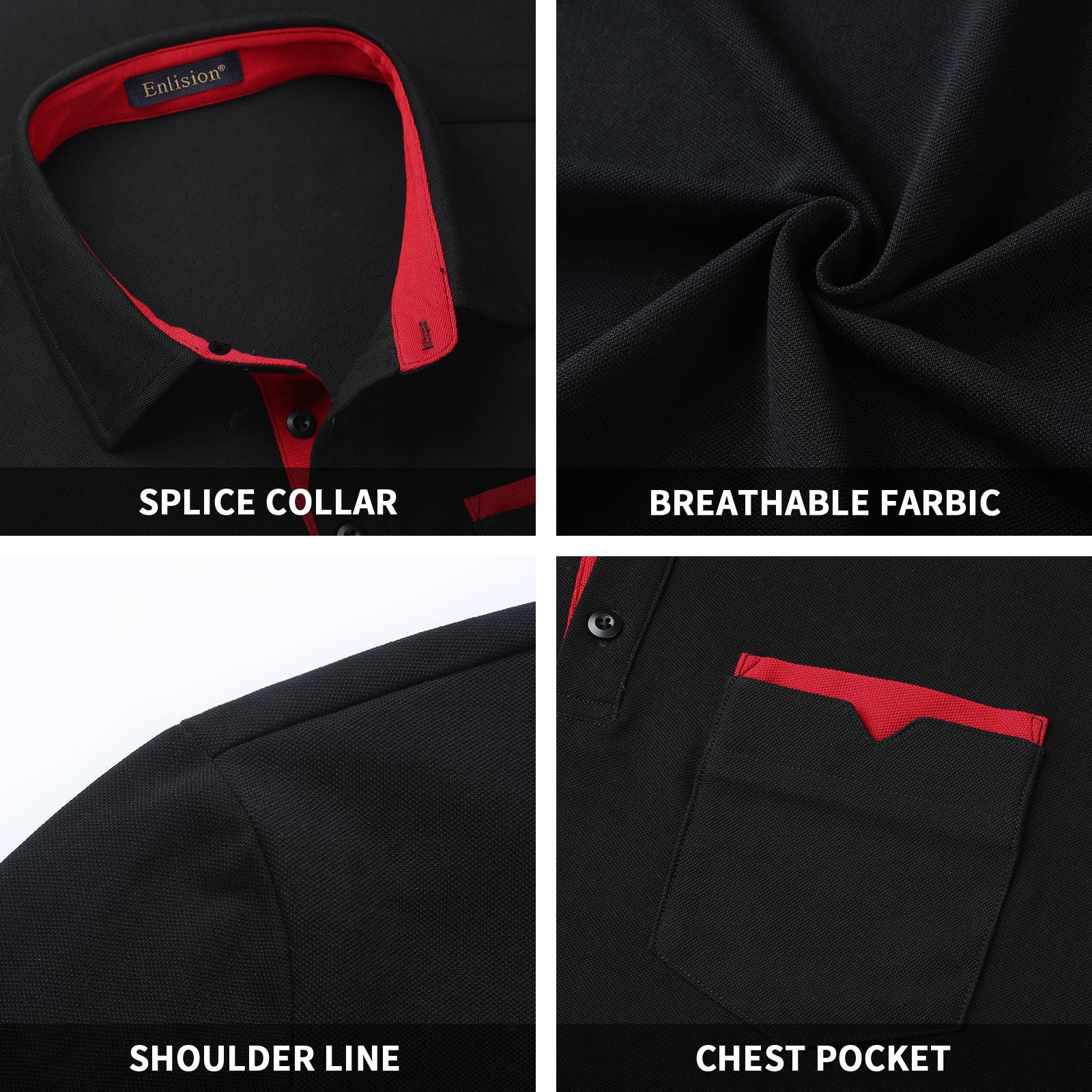 Polo Shirts Short Sleeve with Pocket - BLACK/RED