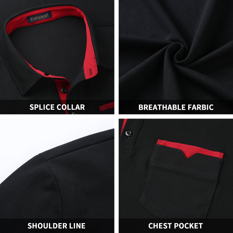 Polo Shirts Short Sleeve with Pocket - BLACK/RED 