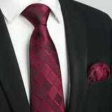 Plaid Tie Handkerchief Set - RED