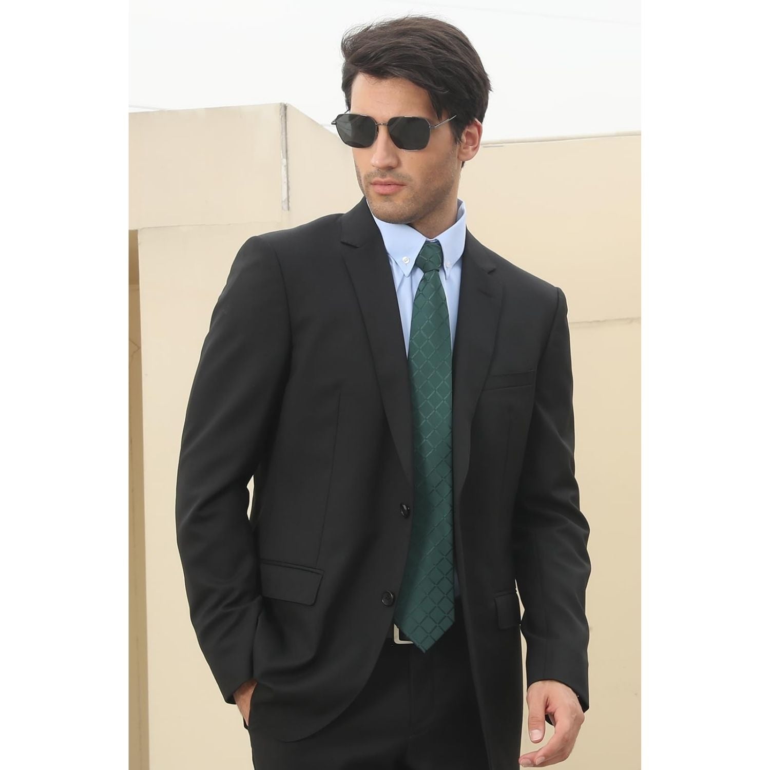 Plaid Tie Handkerchief Clip - A2-DARK GREEN