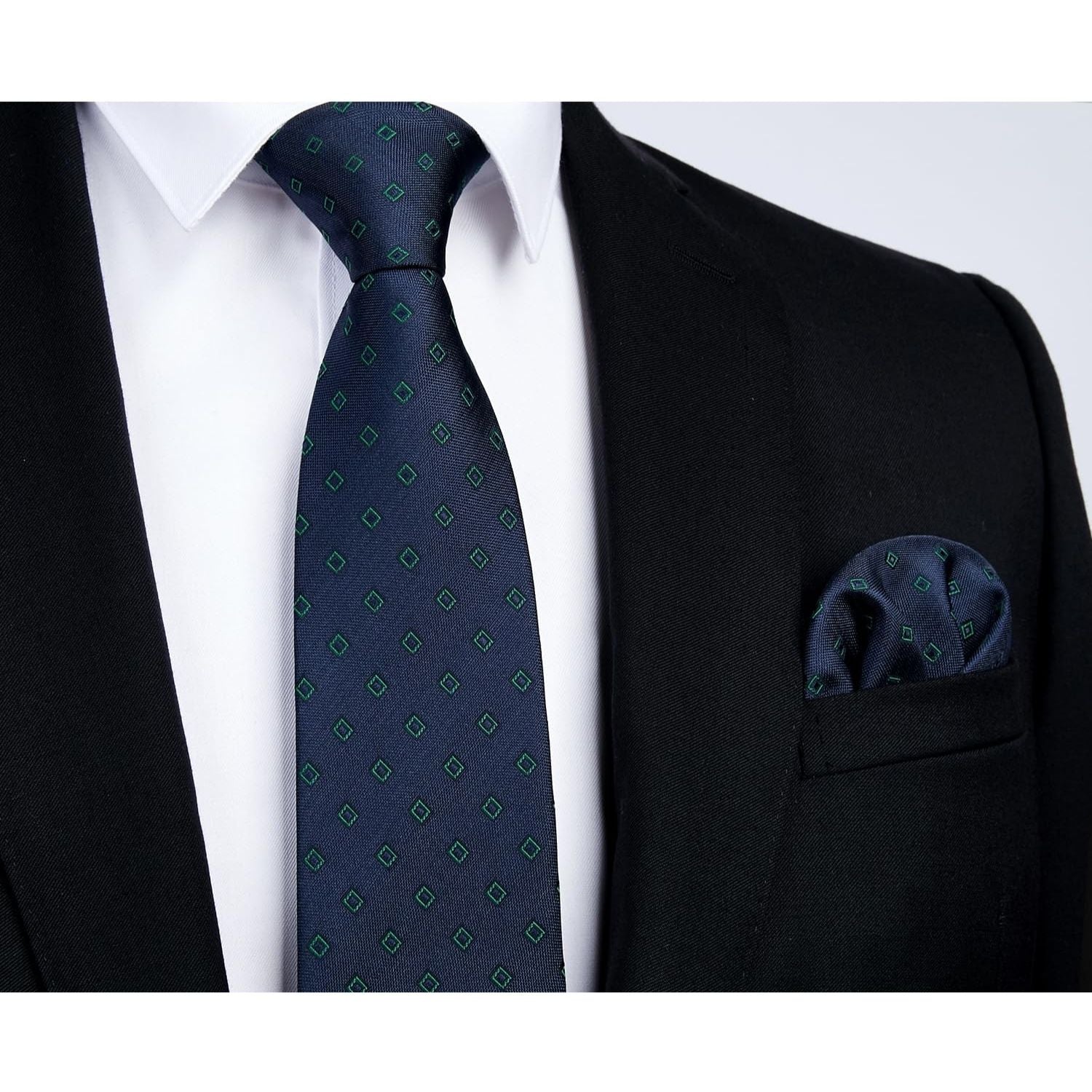 Hisdern Navy Green Polka Dot Print Tie Set For Formal Events