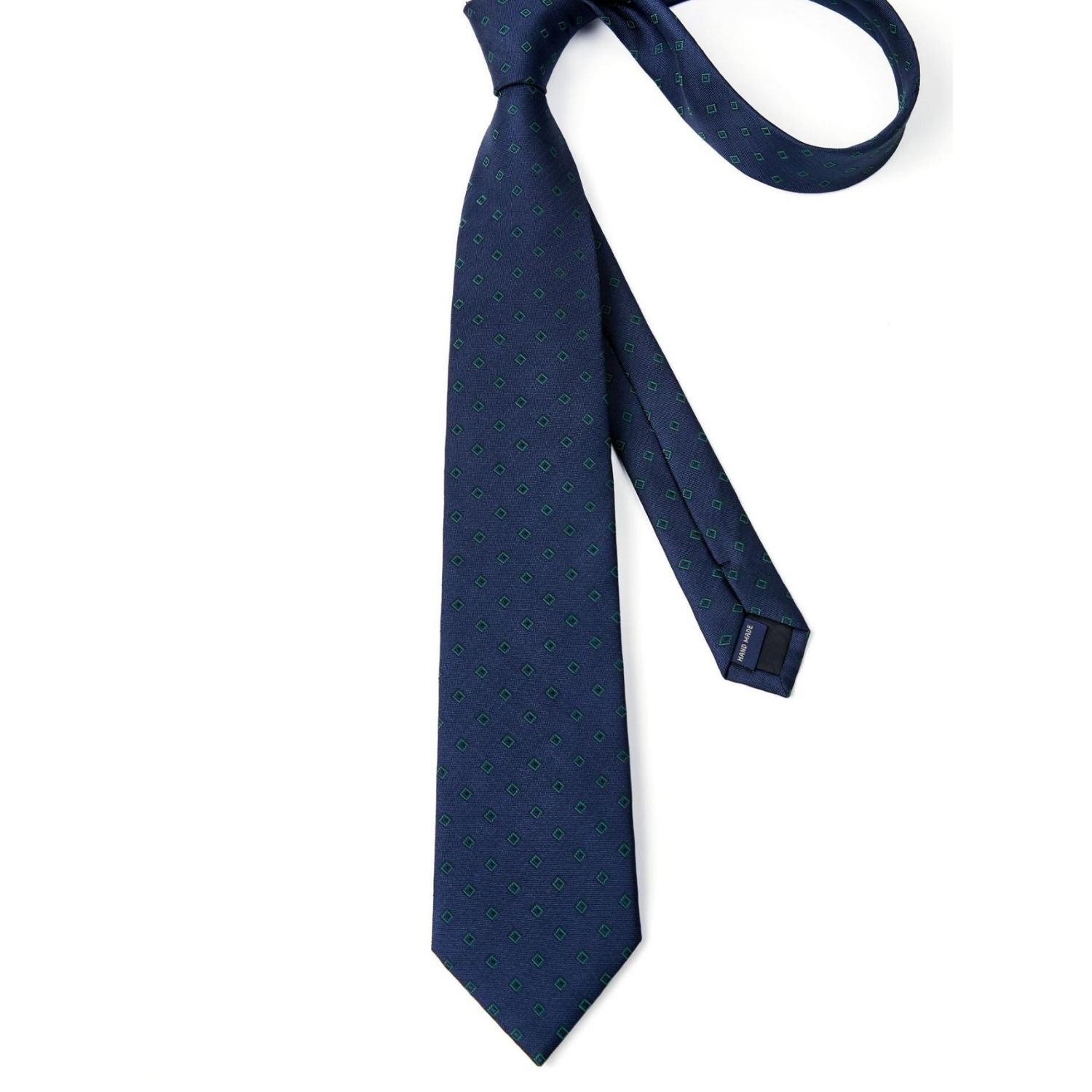 Hisdern Navy Green Polka Dot Print Tie Set For Formal Events