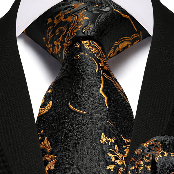 Floral Tie Handkerchief Set - GOLD