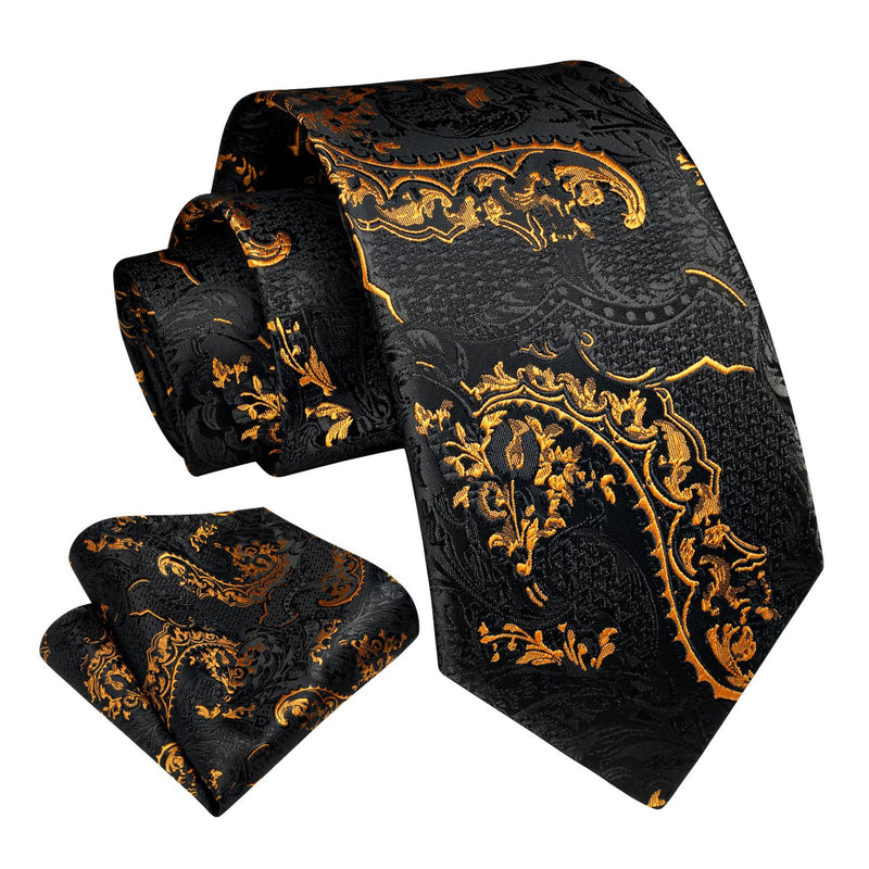 Floral Tie Handkerchief Set - GOLD