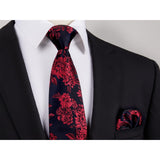 Floral Tie Handkerchief Cufflinks - BLACK/RED