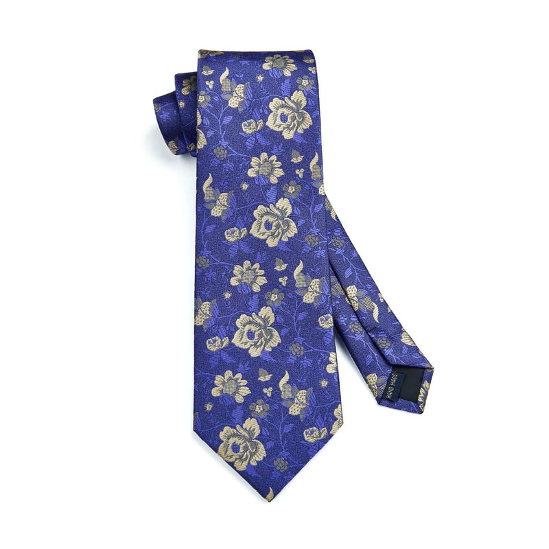 Floral Tie Handkerchief Cufflinks - NAVY BLUE/GOLD