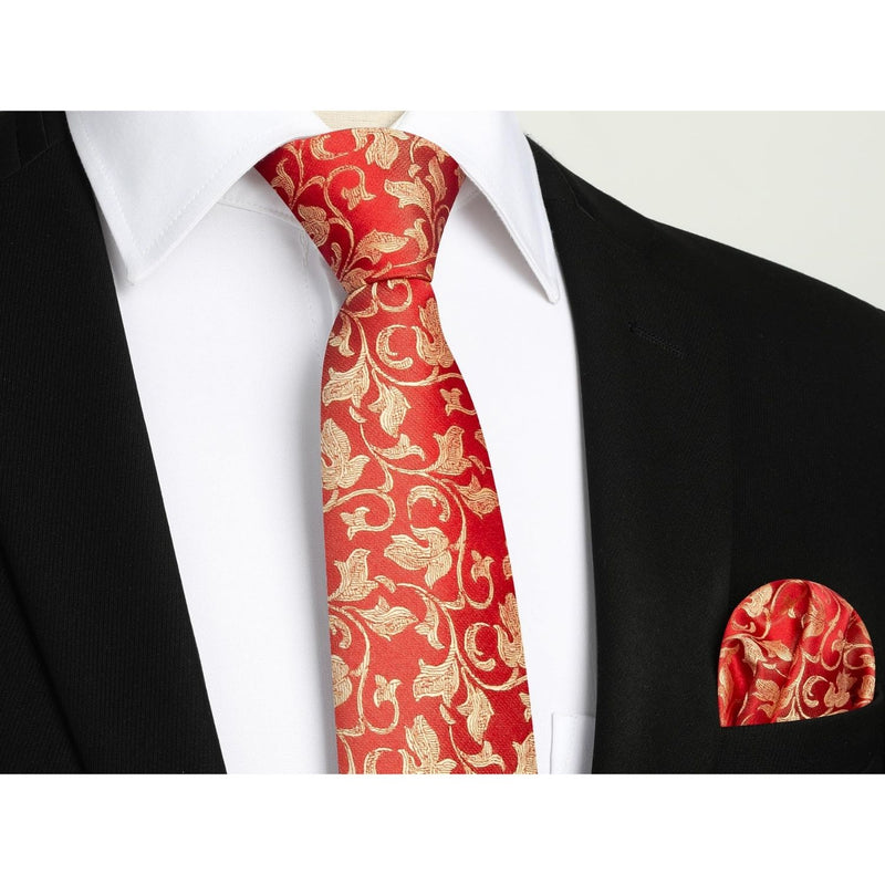 Floral Tie Handkerchief Cufflinks - RED/GOLD