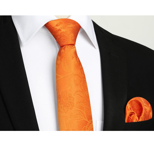 Floral Tie Handkerchief Cufflinks - ORANGE