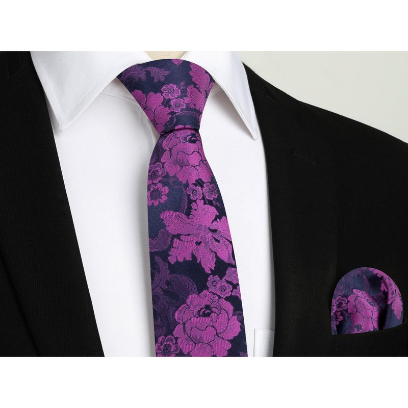 Floral Tie Handkerchief Cufflinks - PURPLE