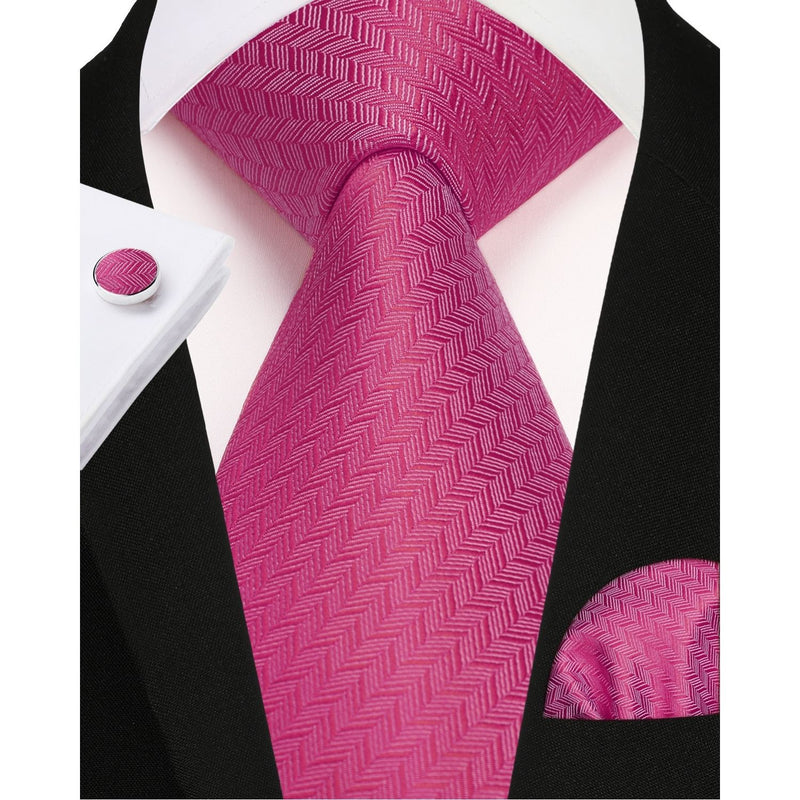 Houndstooth Tie Handkerchief Cufflinks - A022-HOT PINK