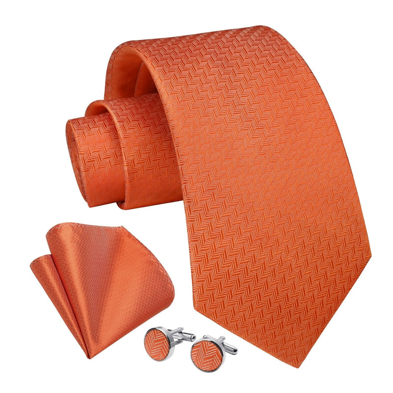 Houndstooth Tie Handkerchief Cufflinks - A023-ORANGE