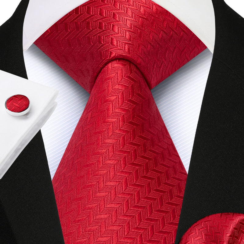 Stripe Tie Handkerchief Cufflinks - RED