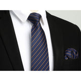 Stripe Tie Handkerchief Set - 17 NAVY BLUE/YELLOW