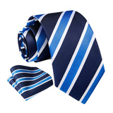 Stripe Tie Handkerchief Set - 12 BLUE/BLACK