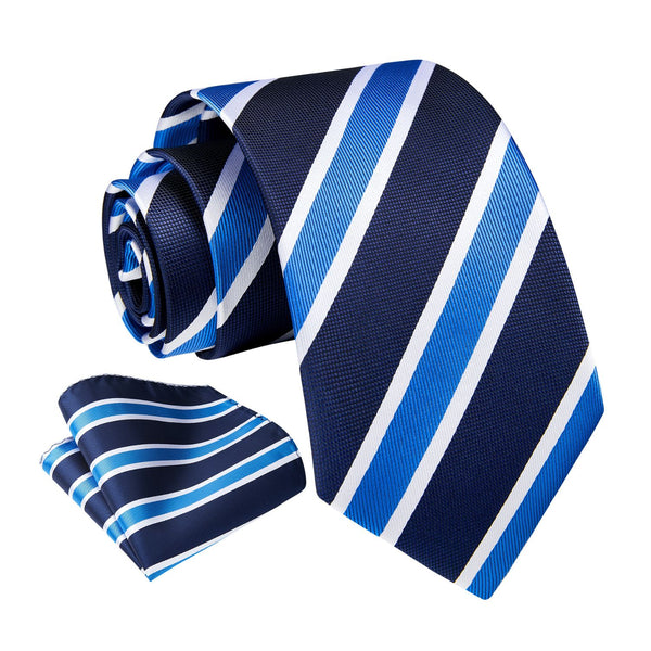 Stripe Tie Handkerchief Set - 12 BLUE/BLACK