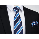 Stripe Tie Handkerchief Set - 12 BLUE/BLACK