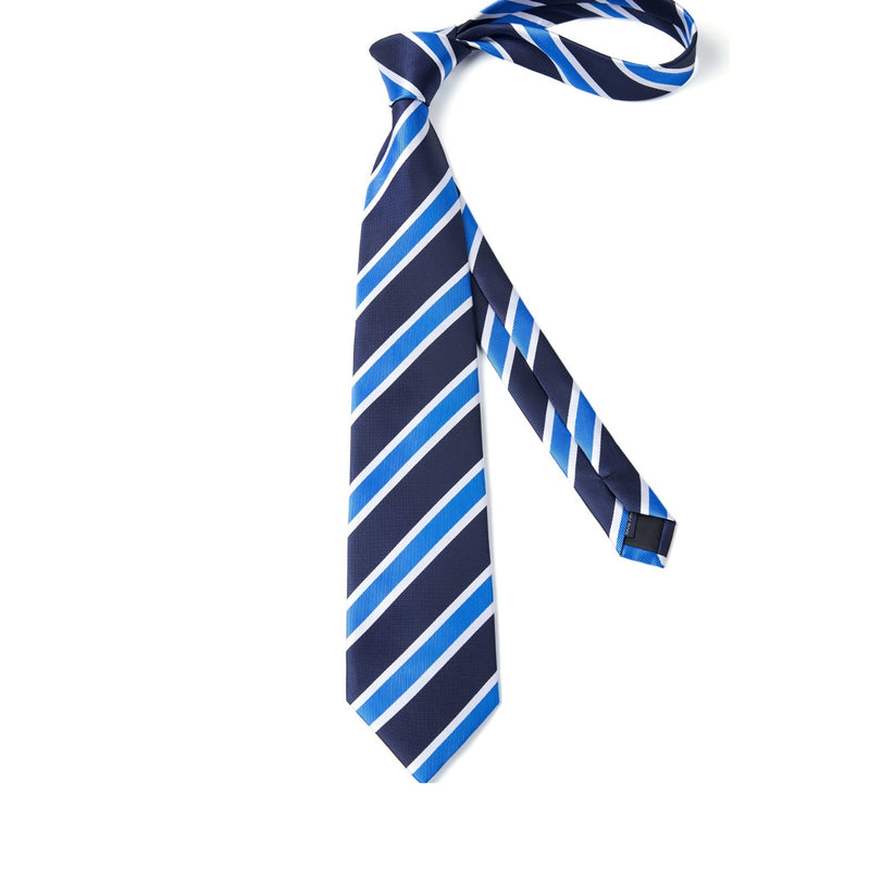 Stripe Tie Handkerchief Set - 12 BLUE/BLACK