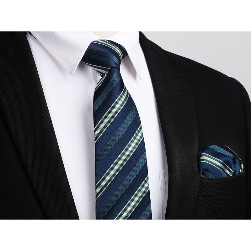 Stripe Tie Handkerchief Cufflinks - NAVY