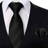 Stripe Tie Handkerchief Set - BLACK-1